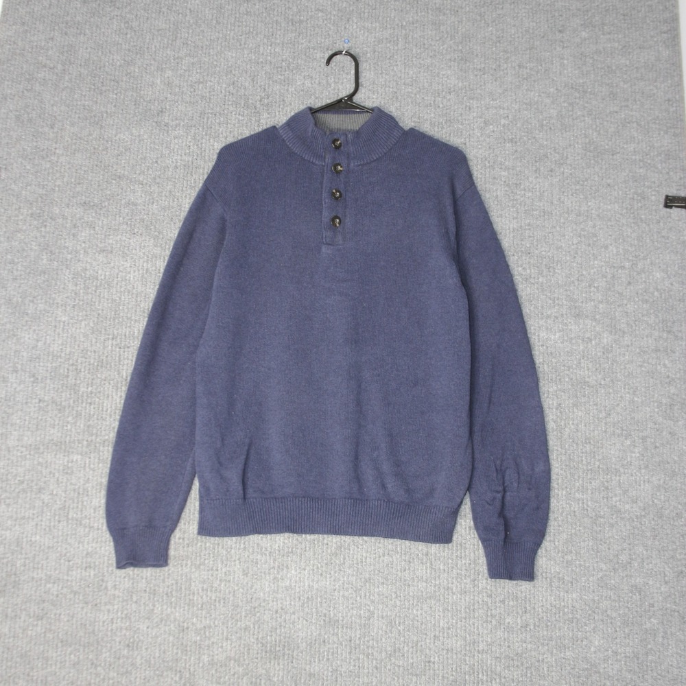 Grayson &‎ Dunn Sweater Mens L Blue Mock Neck Button Pullover Cotton Knit